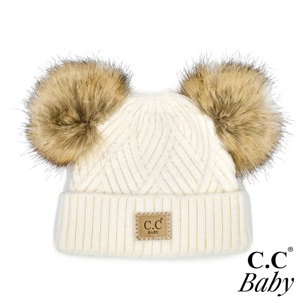 Wholesale c C BABY POMPOM Knit Baby Beanie Faux Fur Double Poms Rayon PBT Nylon