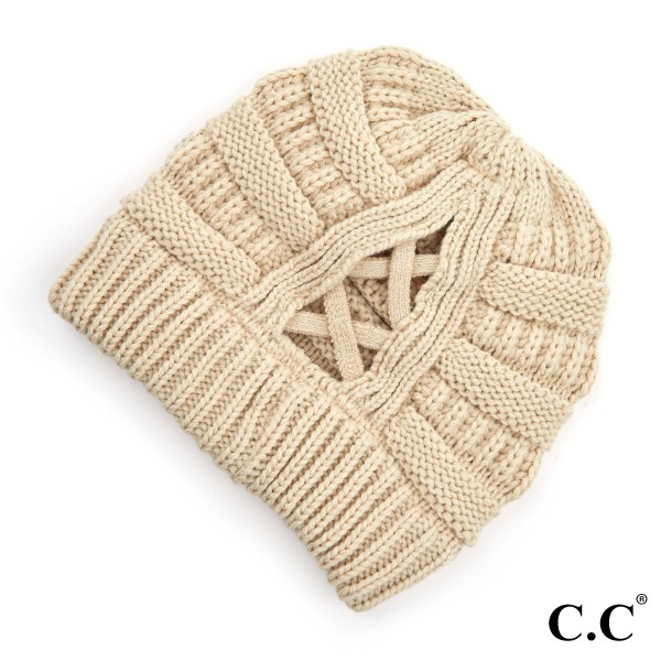 Wholesale c C CCB Ribbed Knit Beanie Criss Cross Ponytail Detail Multiple Ways W