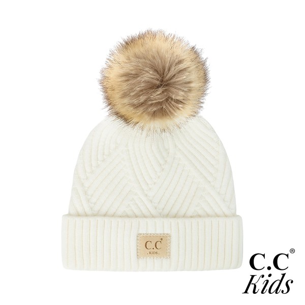 C.C KIDS-2060
Diagonal Stripes Criss-Cross Pattern Beanie With Pom for Kids

- One Size Fits Most (1-4 years)
- 47% Rayon / 31% PBT / 22% Nylon