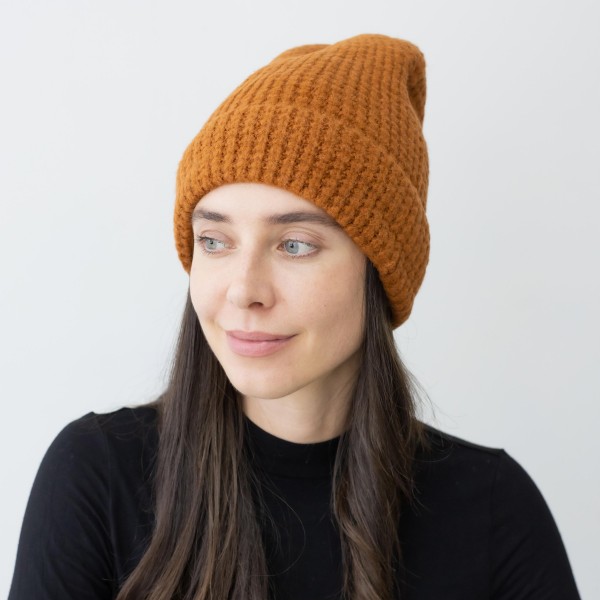 Wholesale solid Waffle Knit Beanie One Fits Most Fleece Lined Acrylic