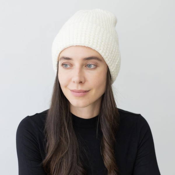 Wholesale solid Waffle Knit Beanie One Fits Most Fleece Lined Acrylic