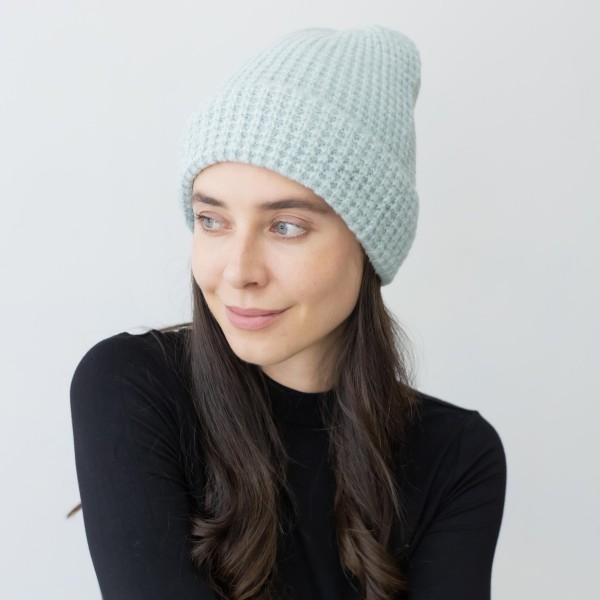 Wholesale solid Waffle Knit Beanie One Fits Most Fleece Lined Acrylic