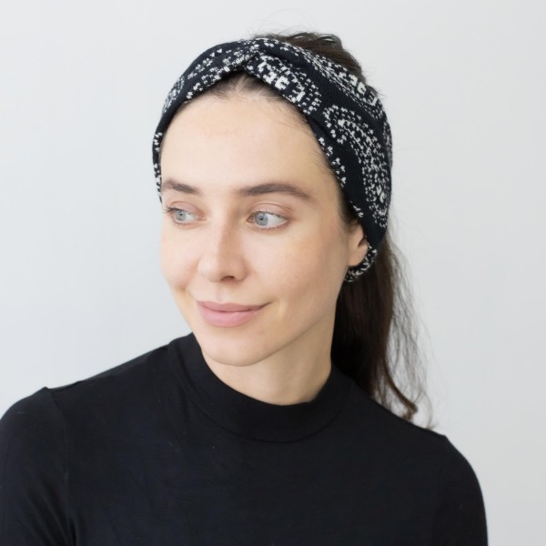 Knit Pasiley Criss-Cross Headwrap.

- One Size Fits Most
- 100% Polyester