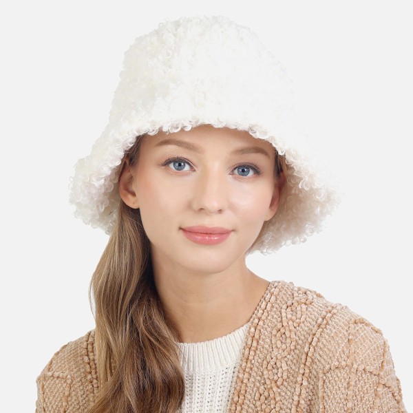 Wholesale fuzzy Bucket Hat One Fits Most Lined Adjustable Drawstring Polyester