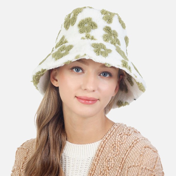 Wholesale sherpa Flower Print Bucket Hat One Fits Most Adjustable Drawstring Ins