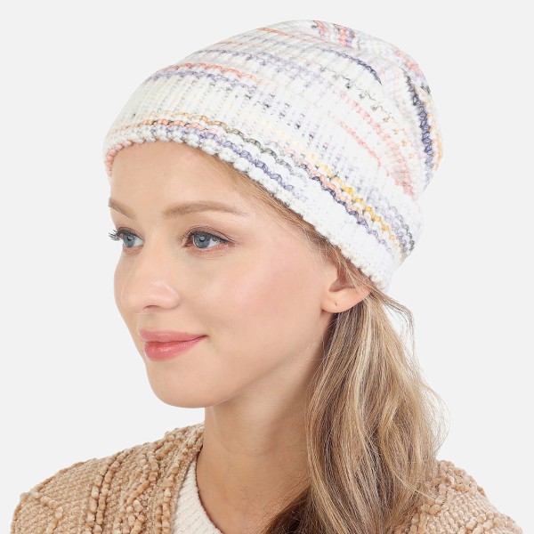 Knit Multi-Toned Beanie 

- 45% Acrylic/ 41% Polyester/ 9% Nylon/ 5% Wool 