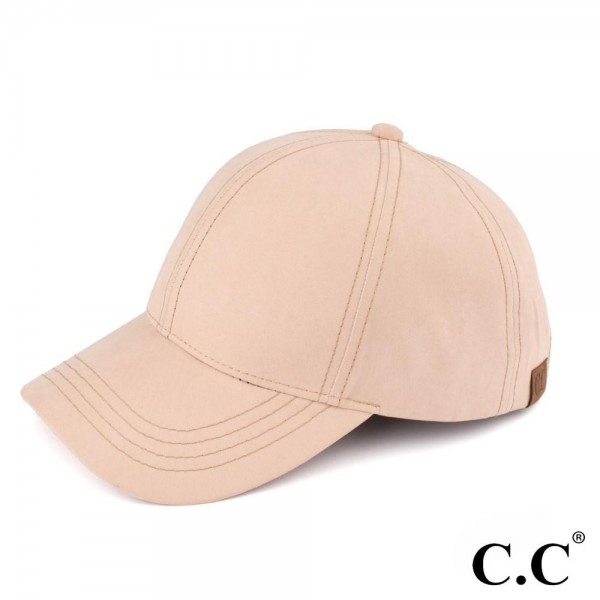 C.C brand water silk fabric baseball cap. Suede-like finish. 100% polyester. One size fits most.