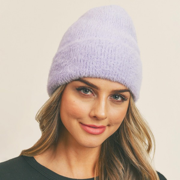 Wholesale fuzzy Solid Color Beanie One Fits Most Acrylic