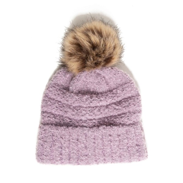 Brushed Boucle Beanie With Faux Fur Pom Pom 

- One Size Fits Most
- Ultra Soft 100% Polyester 