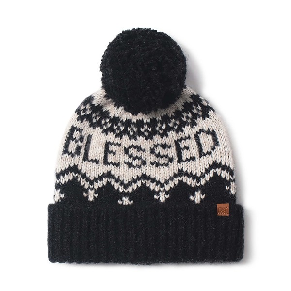 Wholesale blessed Knit Beanie Pom One Fits Most Acrylic Polyester Polyester