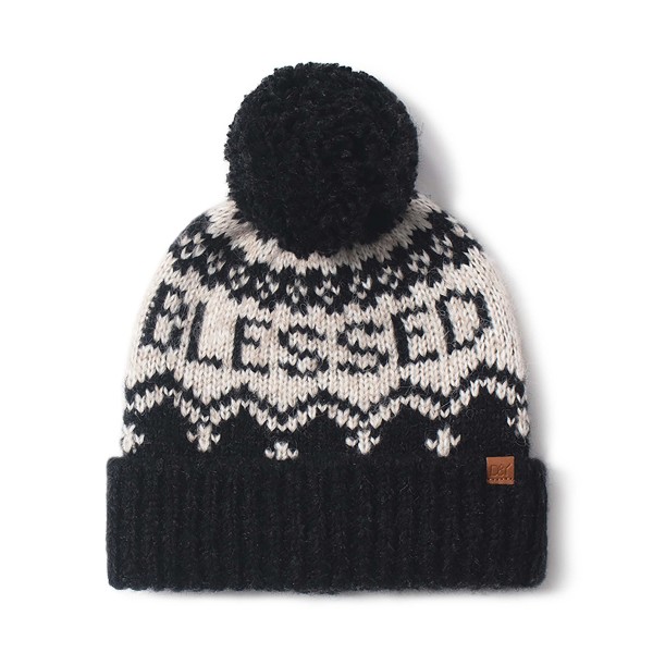 "Blessed" Knit Beanie with Pom.

- One Size Fits Most
- 55% Acrylic / 30% Polyester / 15% Polyester