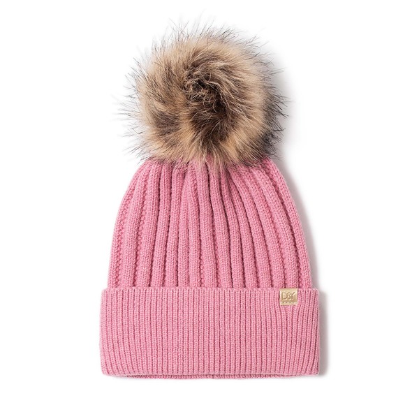 Knit Beanie With Faux Fur Pom.

- One Size Fits Most
- 55% Viscose / 23% Nylon / 22% Spandex