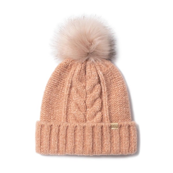 Wholesale knit Beanie Matching Faux Fur Pom One Fits Most Polyester Acrylic Wool