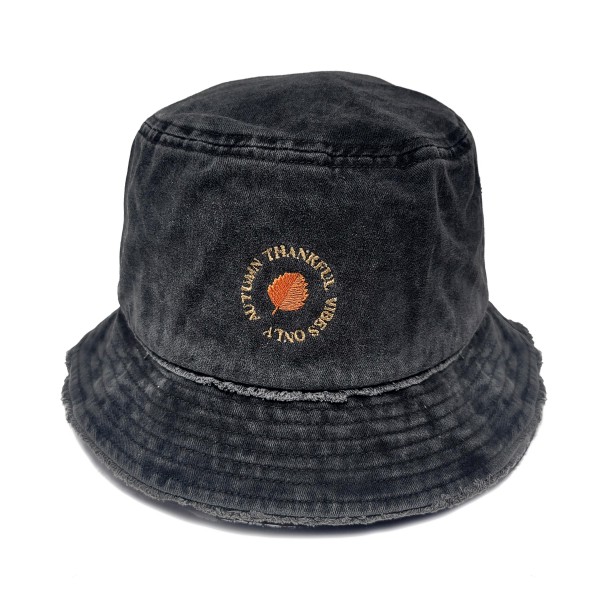 Wholesale pumpkin Spice Latte Embroidered Bucket Hat Frayed Edges One Cotton
