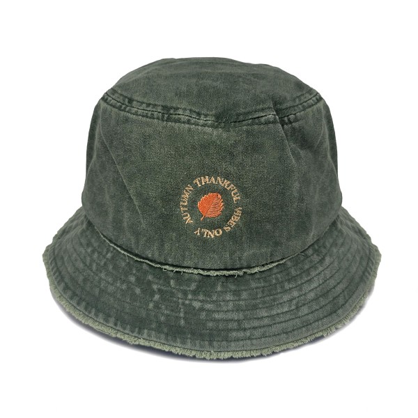 Wholesale pumpkin Spice Latte Embroidered Bucket Hat Frayed Edges One Cotton