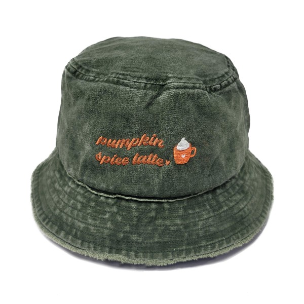 Wholesale pumpkin Spice Latte Embroidered Bucket Hat Frayed Edges One Cotton