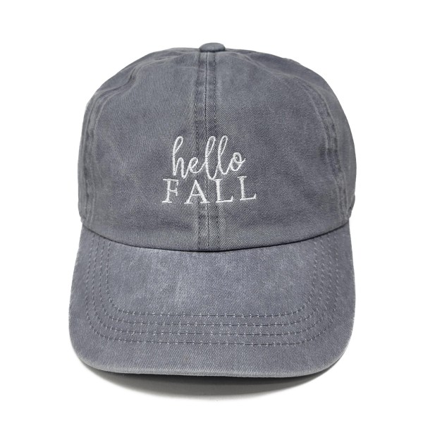 Hello Fall Embroidered Baseball Cap

- One Size Fits Most
- Buckle Adjustable
- 100% Cotton