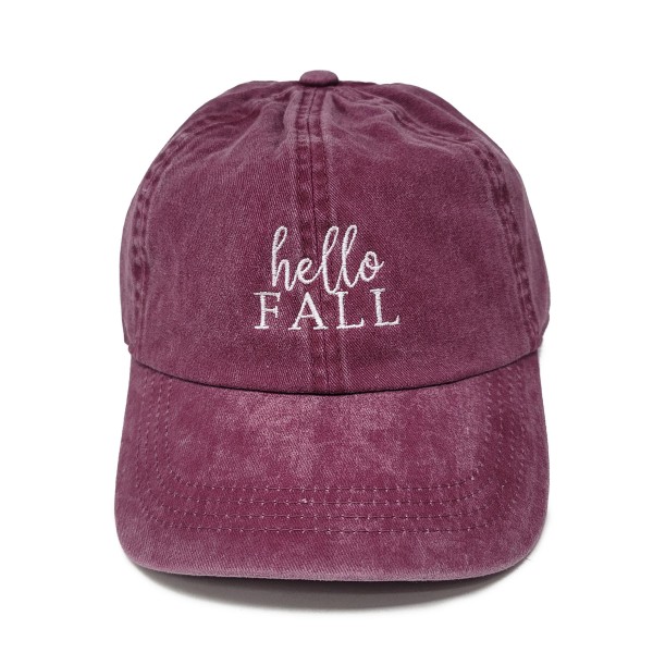 Hello Fall Embroidered Baseball Cap

- One Size Fits Most
- Buckle Adjustable
- 100% Cotton