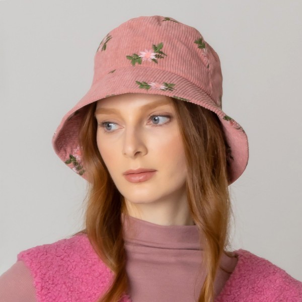 Wholesale do Everything Love Bucket Hat Embroidered Flower Detail One Fits Most