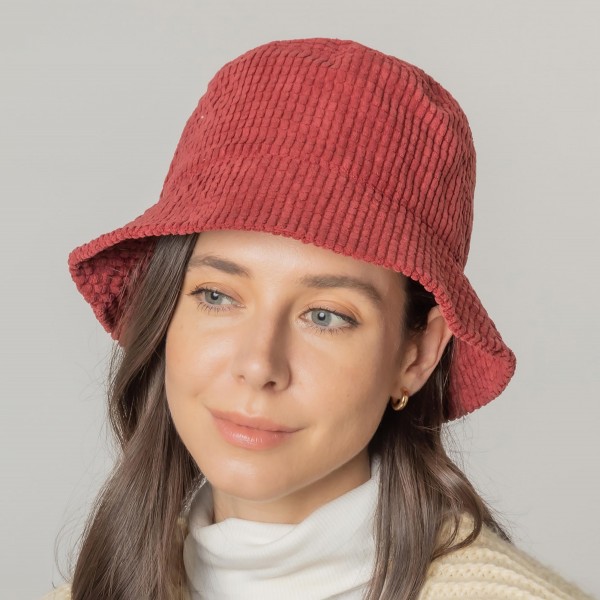 Corduroy Bucket Hat.

- Adjustable Drawstring Inside Hat
- One Size Fits Most
- 100% Polyester