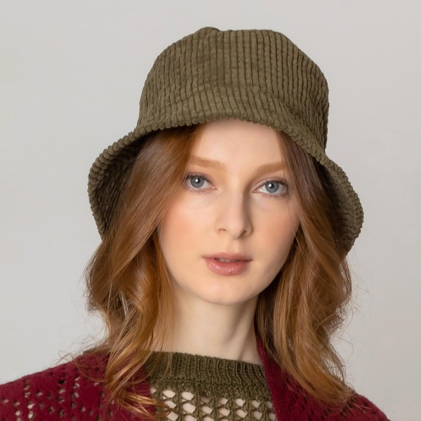 Corduroy Bucket Hat.

- Adjustable Drawstring Inside Hat
- One Size Fits Most
- 100% Polyester