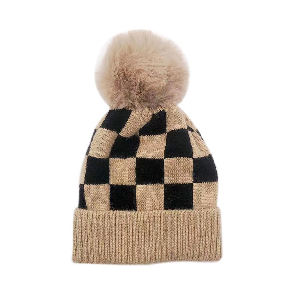 Wholesale do Everything Love Checkered Beanie Pom One Fits Most Acrylic