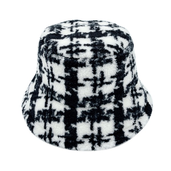 Fuzzy Plaid Bucket Hat. - Adjustable Draw String - One Size Fits Most - 100% Polyester view 5