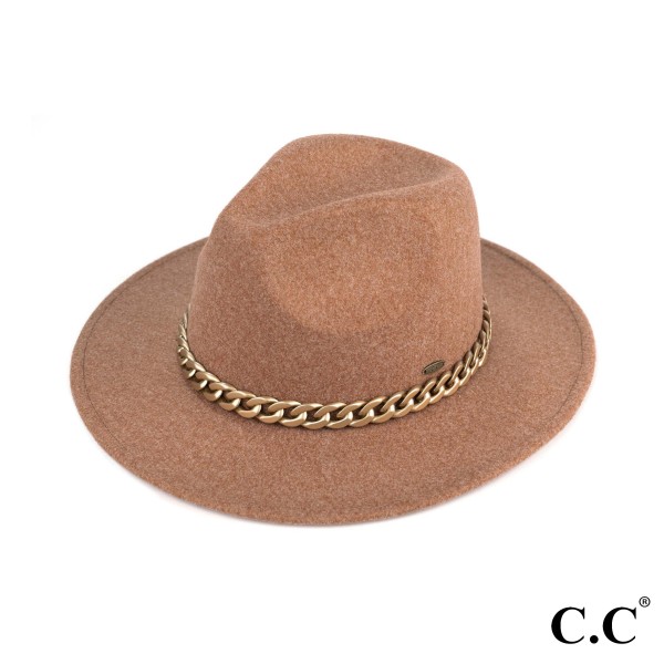 C.C WF-1
Vegan Felt Panama Brim Hat With Lightweight Chain 

- One Size Fits Most (With Adjustable Drawstring Band) 
- Brim Approximately 2.8" 
- 100% Polyester 