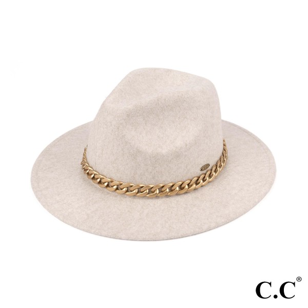 C.C WF-1
Vegan Felt Panama Brim Hat With Lightweight Chain 

- One Size Fits Most (With Adjustable Drawstring Band) 
- Brim Approximately 2.8" 
- 100% Polyester 