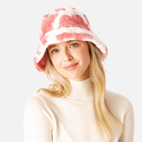 Faux Fur Cow Print Bucket Hat

- One Size Fits Most
- Adjustable Drawstring Inside Hat
- 100% Polyester