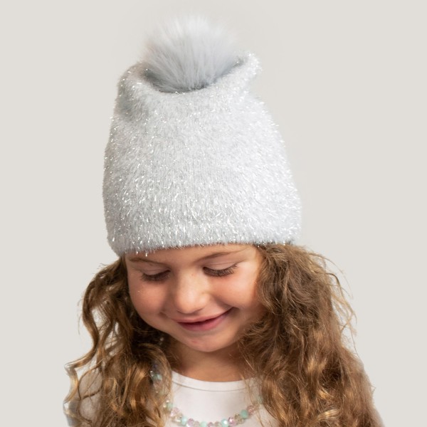 Wholesale kids Knit Beanie Metal Tensile Faux Fur Pom Polyester Nylon Metal Rubb