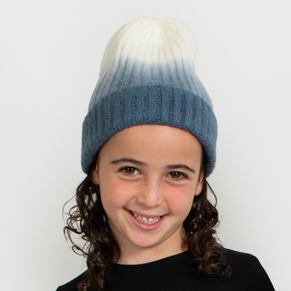 Kids Ombre Knit Beanie 

- 70% Acrylic/  27% Nylon/ 3% Spandex 
- M-L Fits 6-12