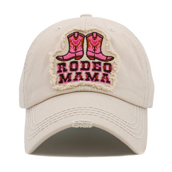 Vintage Distressed "Rodeo Mama" Embroidered Patch Baseball Cap

- One Size Fits Most
- Adjustable Velcro Closure
- 100% Cotton