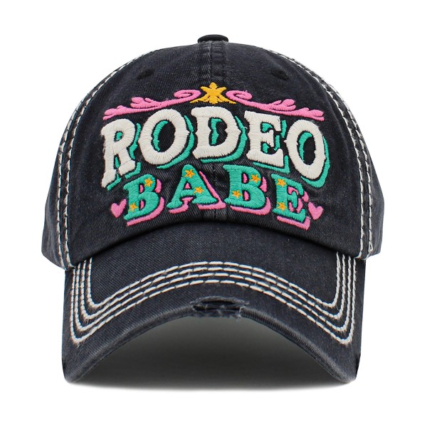 Vintage Distressed Baseball Cap Featuring 'Rodeo Babe' Embroidered Detail 

- One Size Fits Most 
- Adjustable Velcro Closure 
- 100% Cotton 