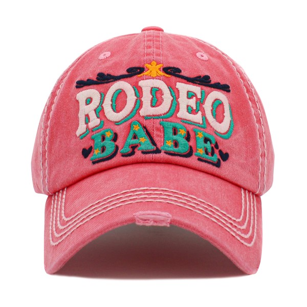 Vintage Distressed Baseball Cap Featuring 'Rodeo Babe' Embroidered Detail 

- One Size Fits Most 
- Adjustable Velcro Closure 
- 100% Cotton 