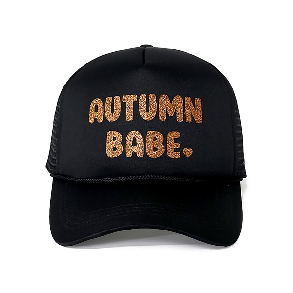 Glitter "Autumn Babe ?? " Trucker Hat.

- One Size Fits Most
- Snap Adjustable Band
- 100% Polyester