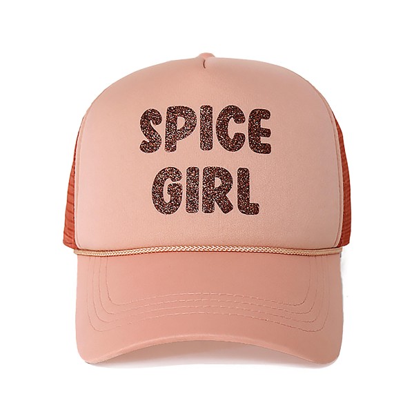 Glitter "Spice Girl" Trucker Hat.

- One Size Fits Most
- Snap Adjustable Band
- 100% Polyester