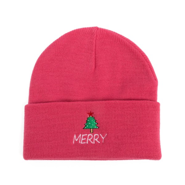 Wholesale merry Christmas Tree Knit Cuffed Beanie One Fits Most Acrylic