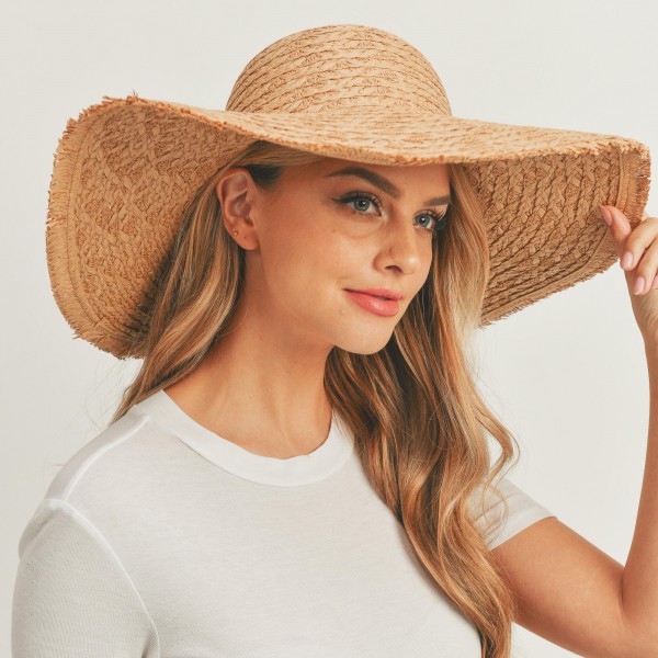 Solid Floppy Sun Hat With Fringe Edge Detail One Size Fits Most