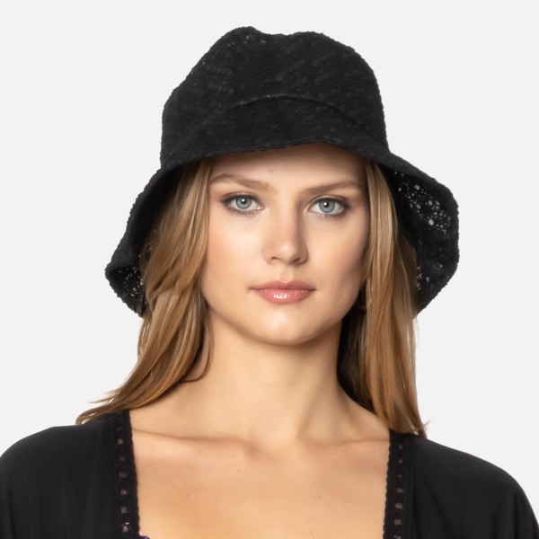 Wholesale do Everything Love Lace Flower Bucket Hat One Fits Most Drawstring Adj