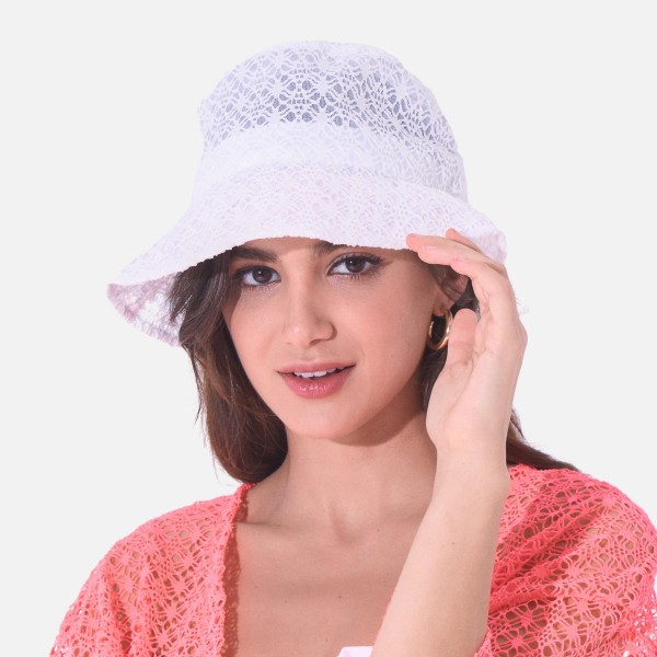 Wholesale do Everything Love Lace Flower Bucket Hat One Fits Most Drawstring Adj