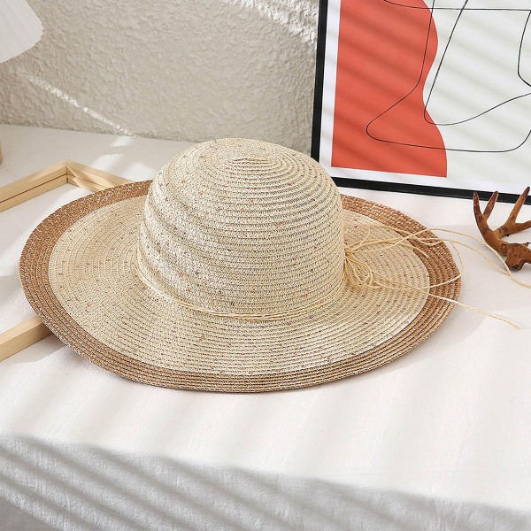 Wholesale woven Straw Hat Sequin Band Stripe Details One Fits Most Adjustable Dr