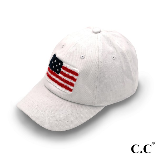 C.C Baseball Cap BAB-8002
American Flag Chenille Patch Baseball Cap 

- One Size Fits Most 
-  Adjustable Slide Buckle Closure 
- 100% Cotton 
