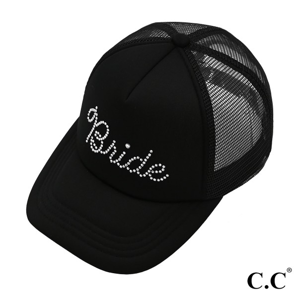 C.C Trucker Hat TCB-02
Rhinestone Bride Trucker Cap

- One Size Fits Most 
- Adjustable Snap Button Closure
- 100% Polyester 