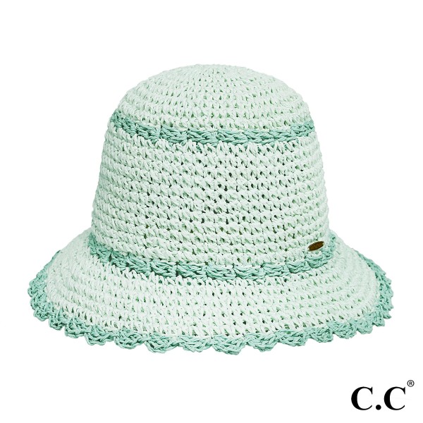 C.C ST-4257
Paper Straw Hand Crochet Clothe Bucket Hat With Scallop Edge Details

- One Size Fits Most
- 100% Paper Straw