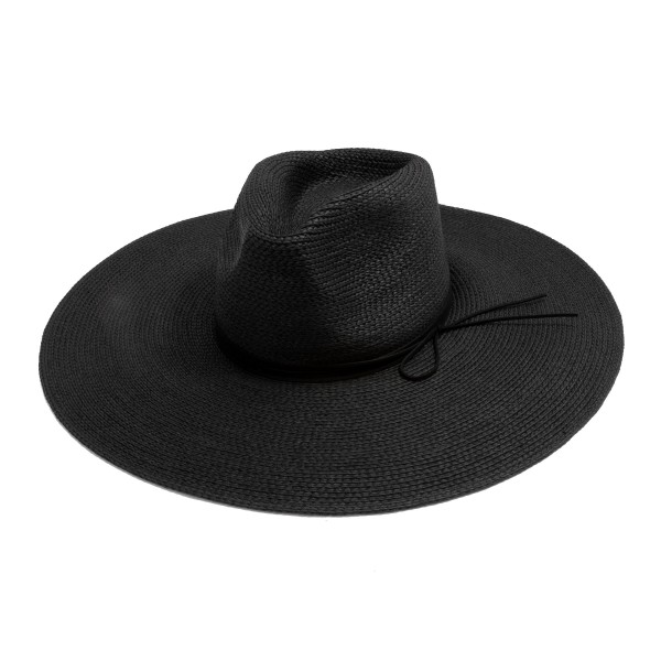 Wholesale straw Sun Hat Wrapped Leather String Band Reinforced Wire Brim One Fit