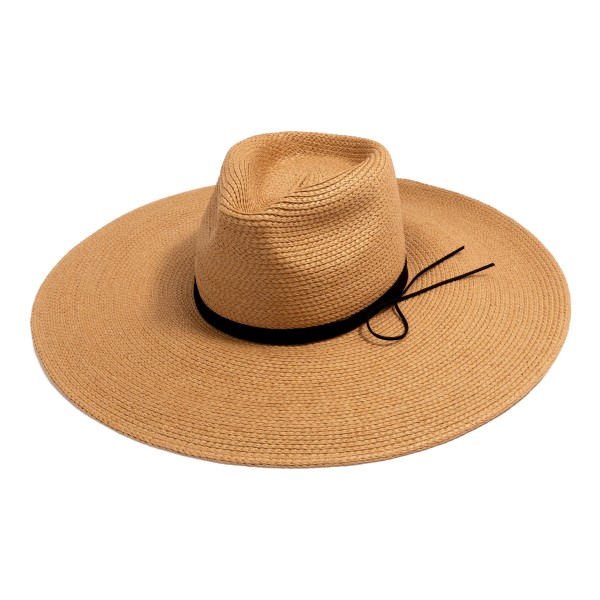 Wholesale straw Sun Hat Wrapped Leather String Band Reinforced Wire Brim One Fit