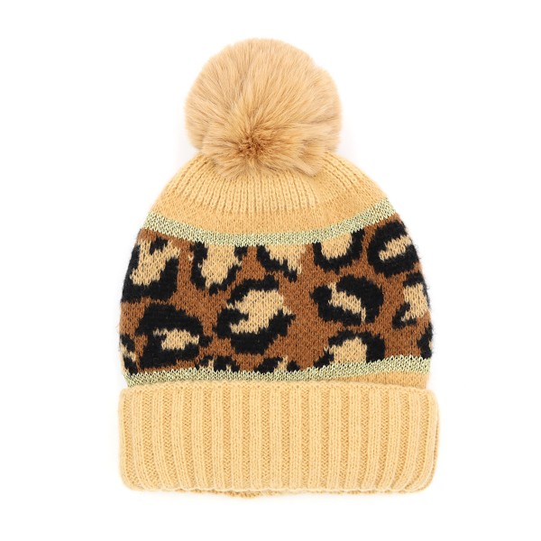 Wholesale animal Print Beanie Tinsel Faux Pom Details One Fits Most Polyester