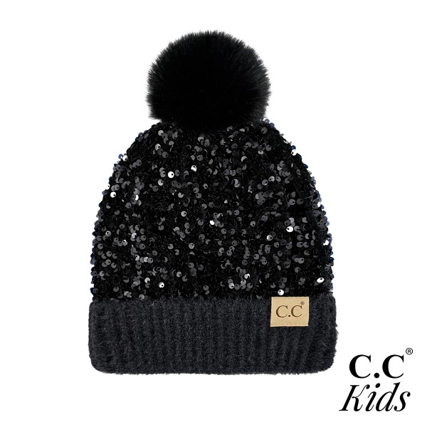 C.C KD-HTE0012
Kids Sequin Fur Pom Beanie

- One Size (Kids) 
- Lined Beanie
- 100% Polyester
