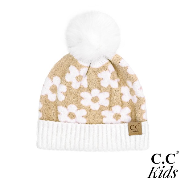 Wholesale c C KD HTE Kids Daisy Pom Beanie One Faux Fur Pom Rayon Polyester Nylo